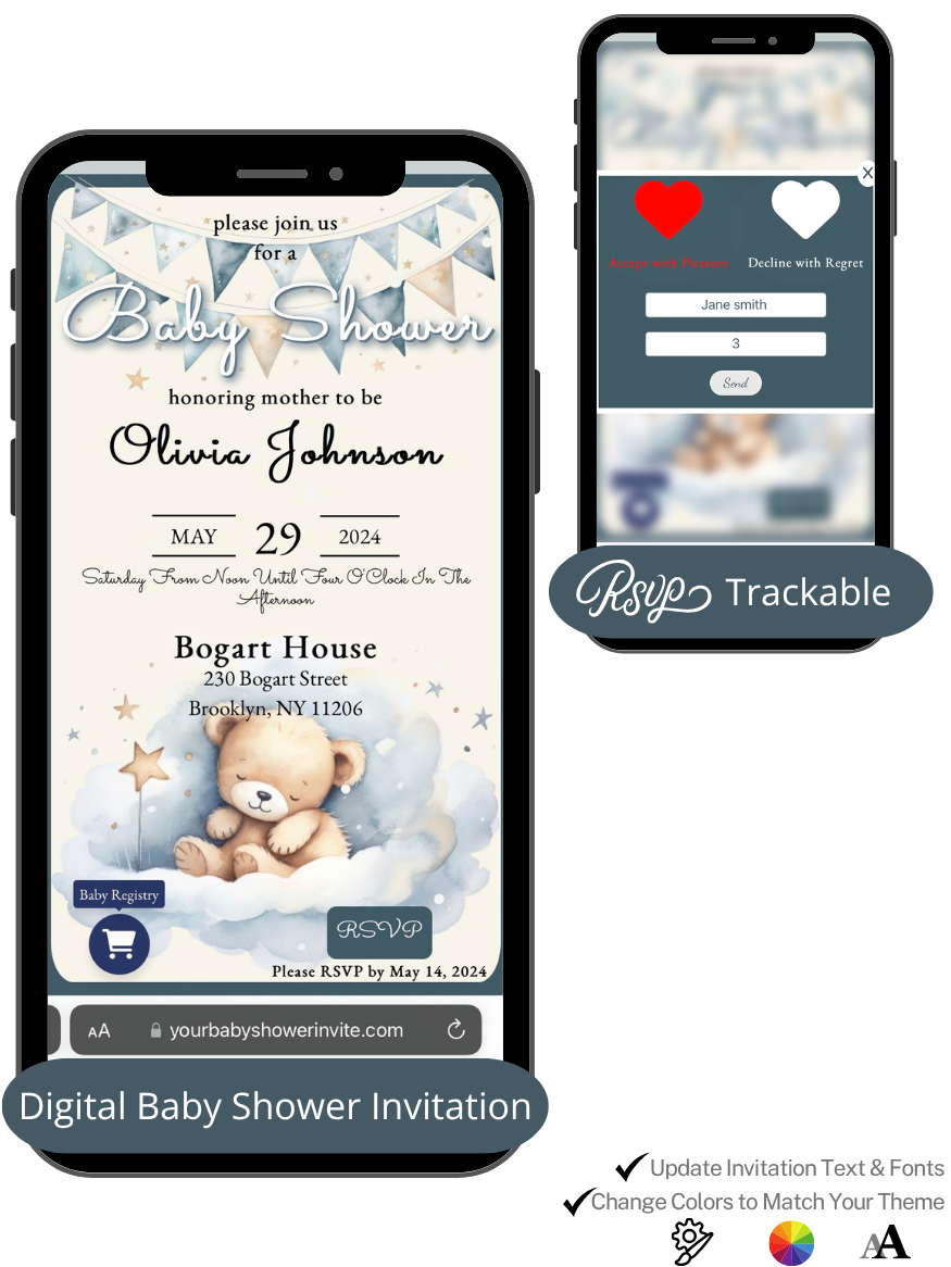 Boy – Navy Blue Teddy Bear Baby Shower Invitation